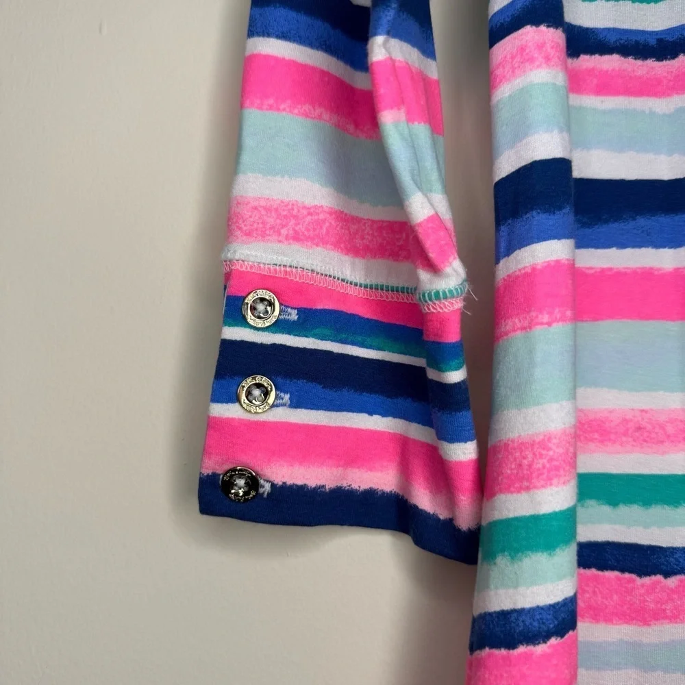 LILLY PULITZER Sophie UPF 50+ Mini Length Resortwear Dress in Sandy Shell Stripe